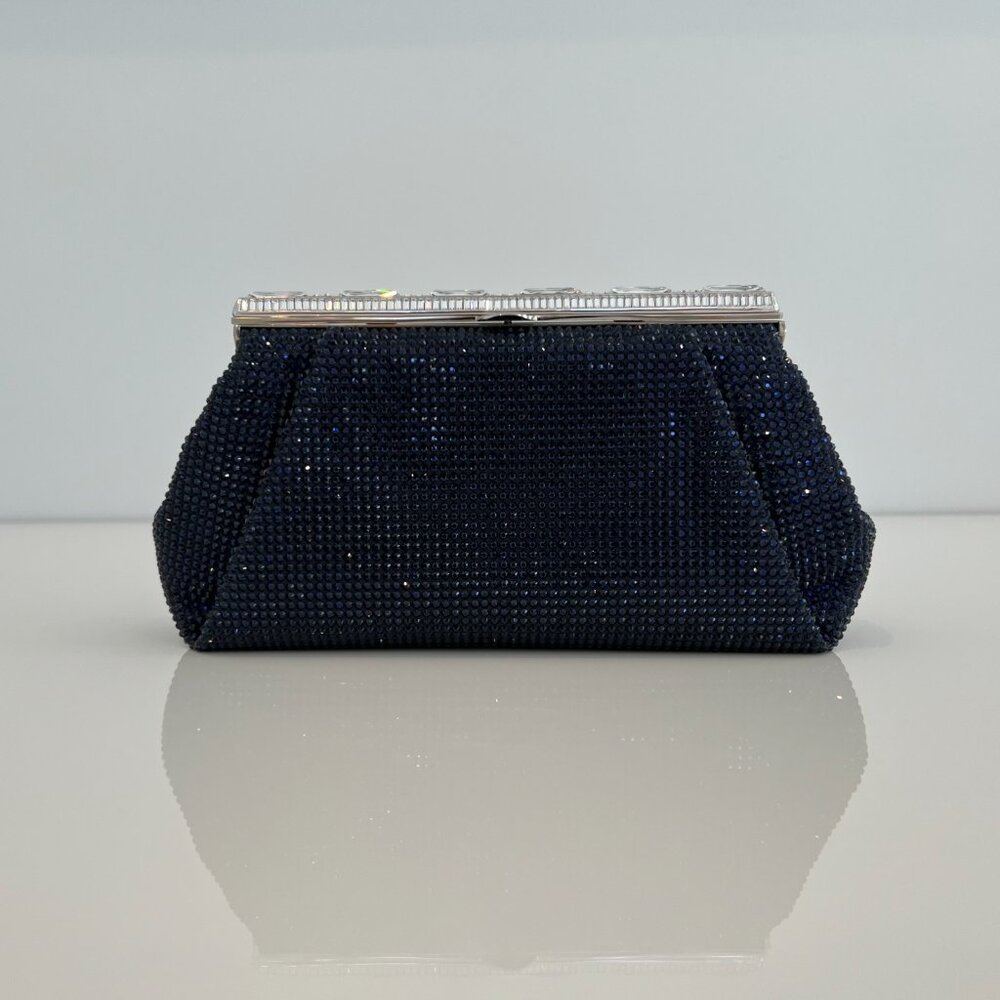 JUDITH LEIBER NAVY BLUE SATIN CRYSTAL EVENING CLUTCH NWOTS!